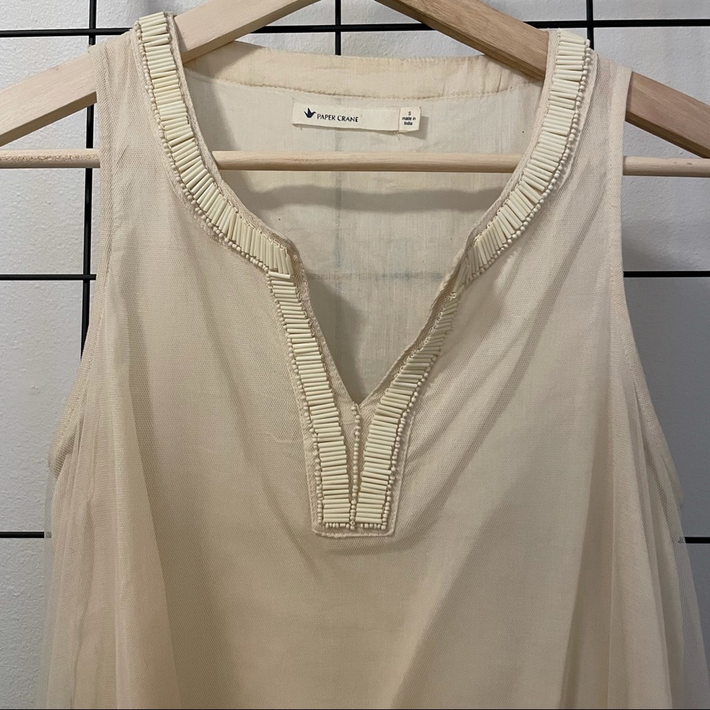 Mesh/Linen Beaded Top